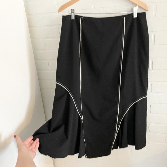 Vintage Y2K Midi Skirt Black Cream Asymmetrical Mermaid Wool blend Sz 12 - Picture 9 of 10